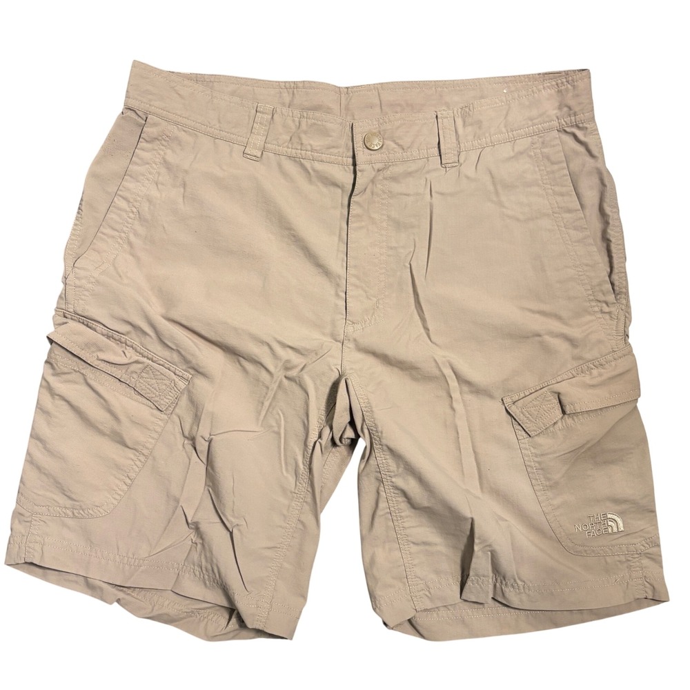 The North Face Cargo Shorts Size 34 Tan Khaki Nylon Ripstop Hiking Mens